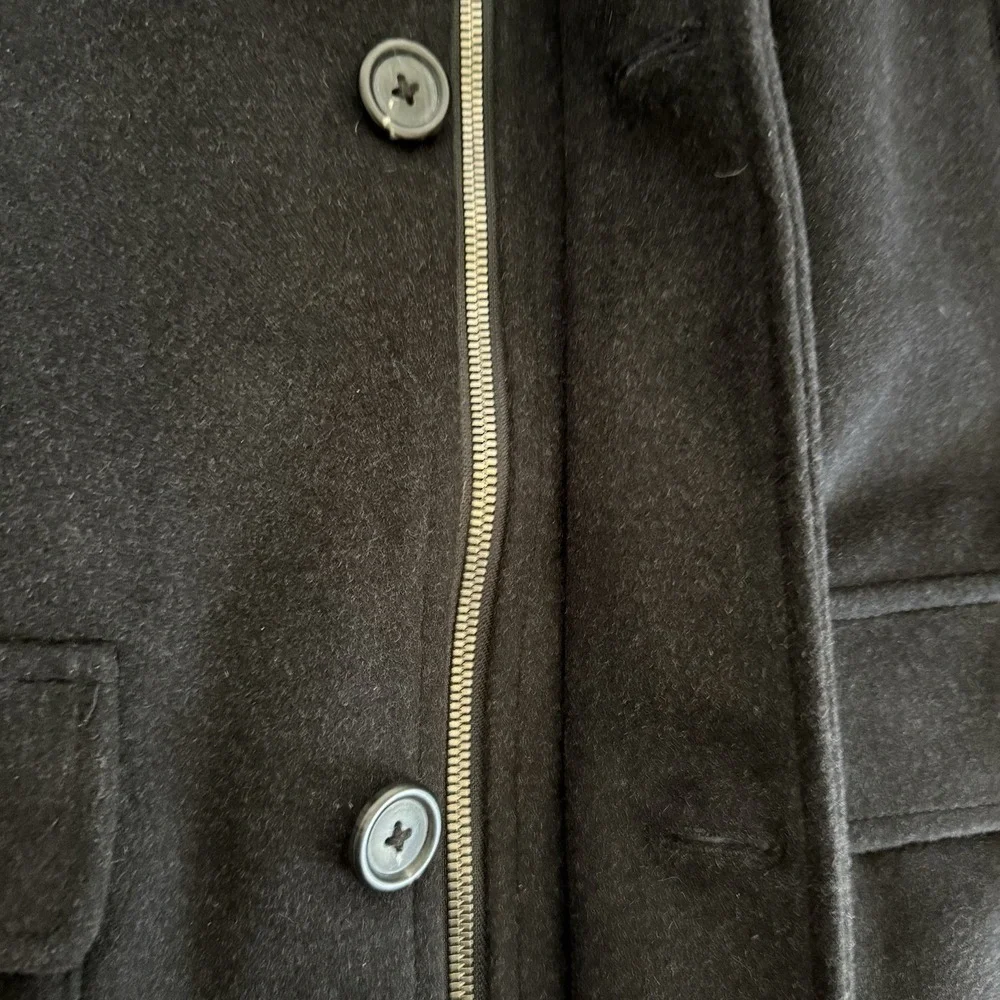 BROOKS BROTHERS‎ Cashmere Blend Coat Medium Wool Black Full Zip Buttons 4 Pocket